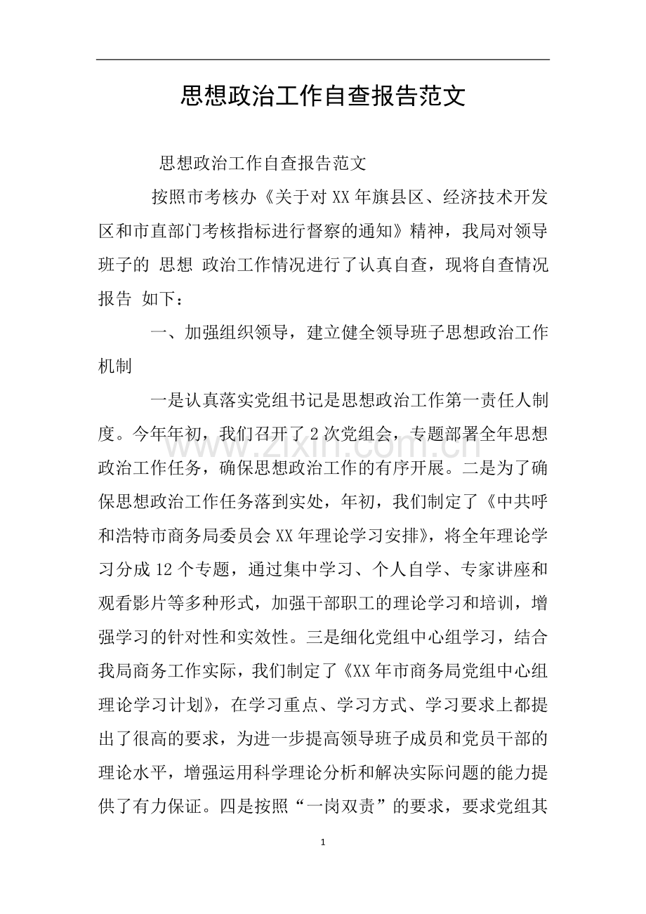 思想政治工作自查报告范文.doc_第1页