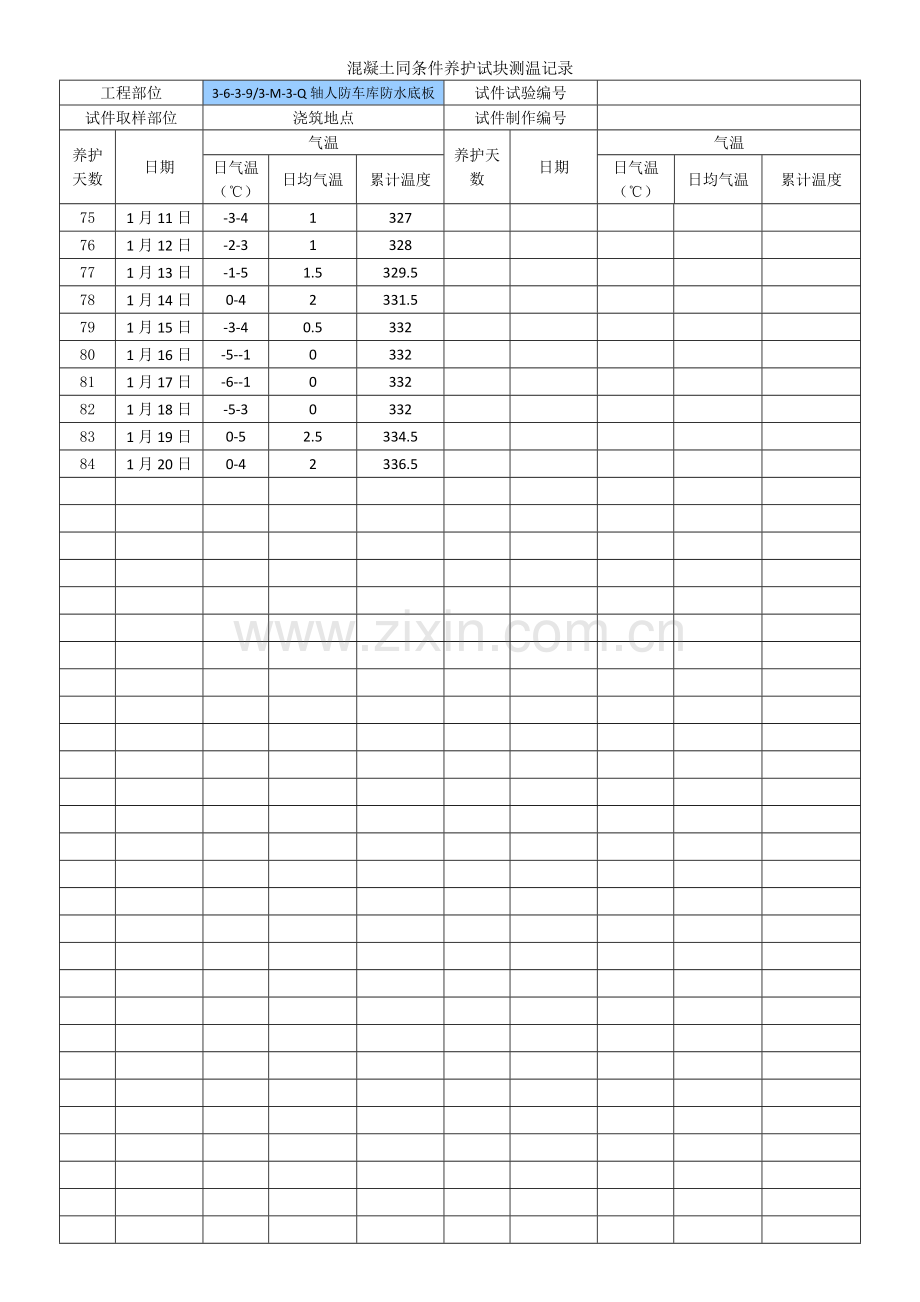 混凝土同条件养护试块测温记录.docx_第2页