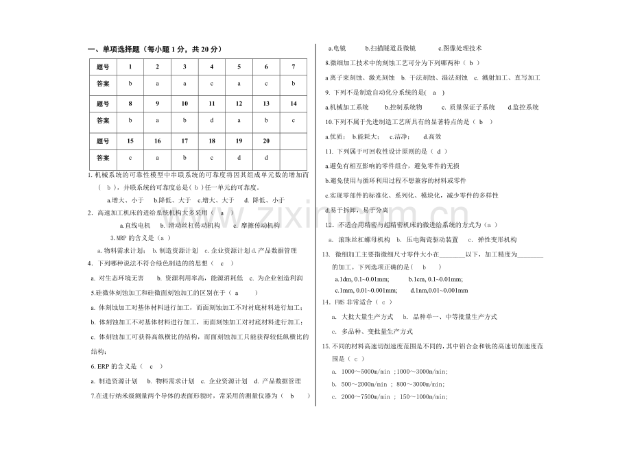 整合先进制造技术试卷A答案名师资料.doc_第1页