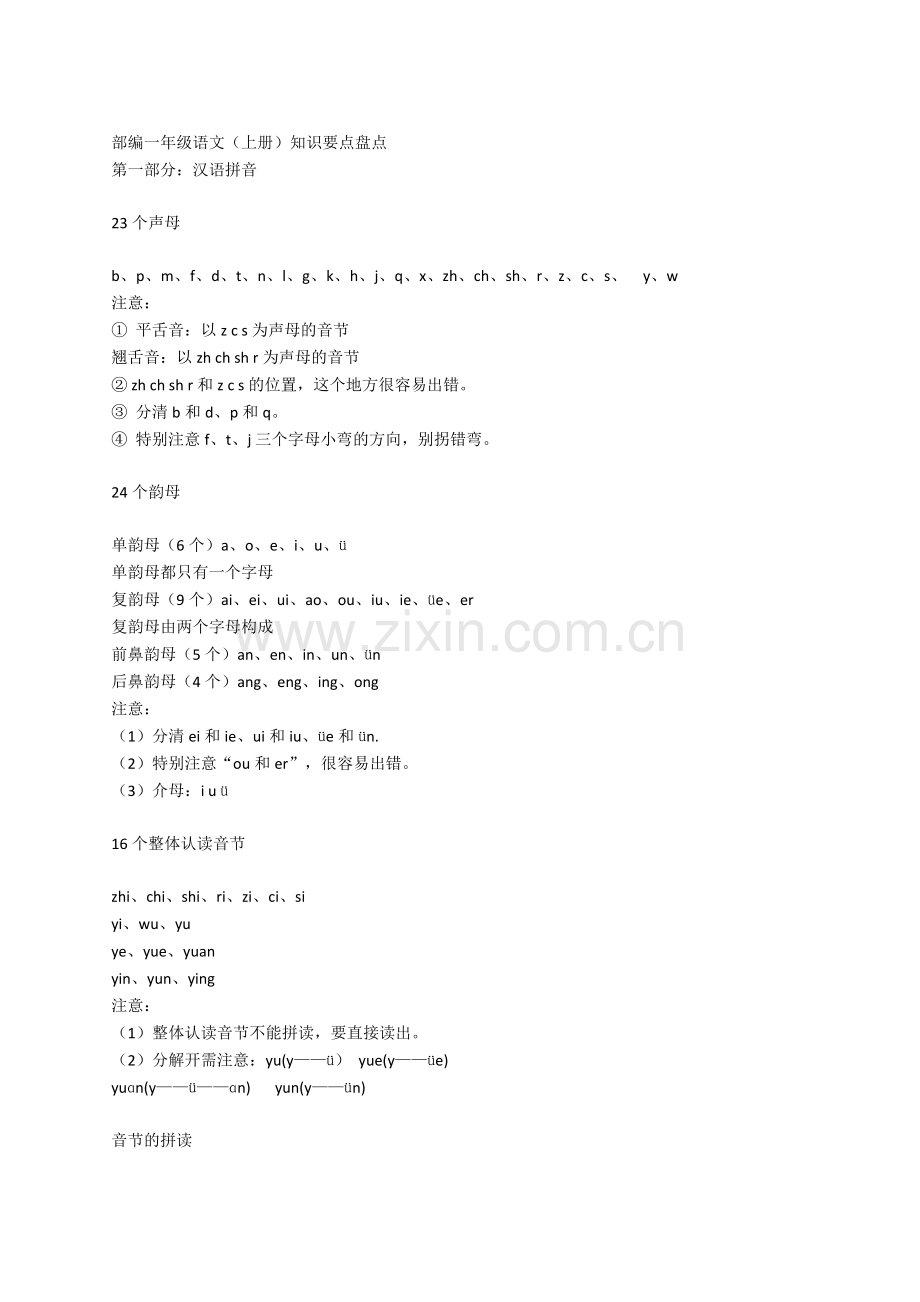 部编一年级语文(上册)知识要点盘点.docx_第1页