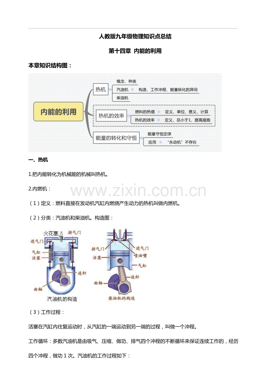 人教版九年级物理知识点总结：第十四章内能的利用.pdf_第1页