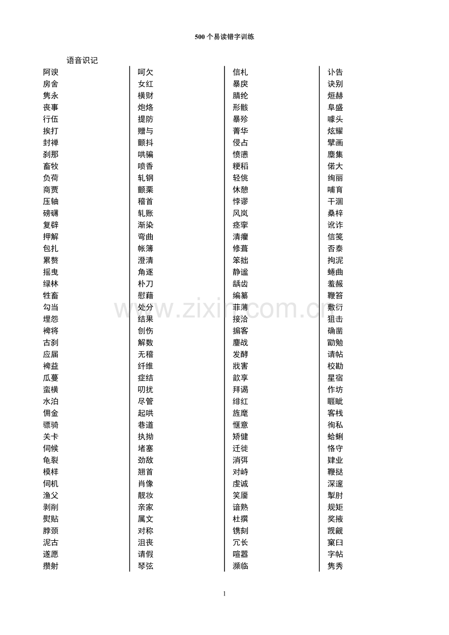 高考500个易读错字训练(含答案).doc_第1页