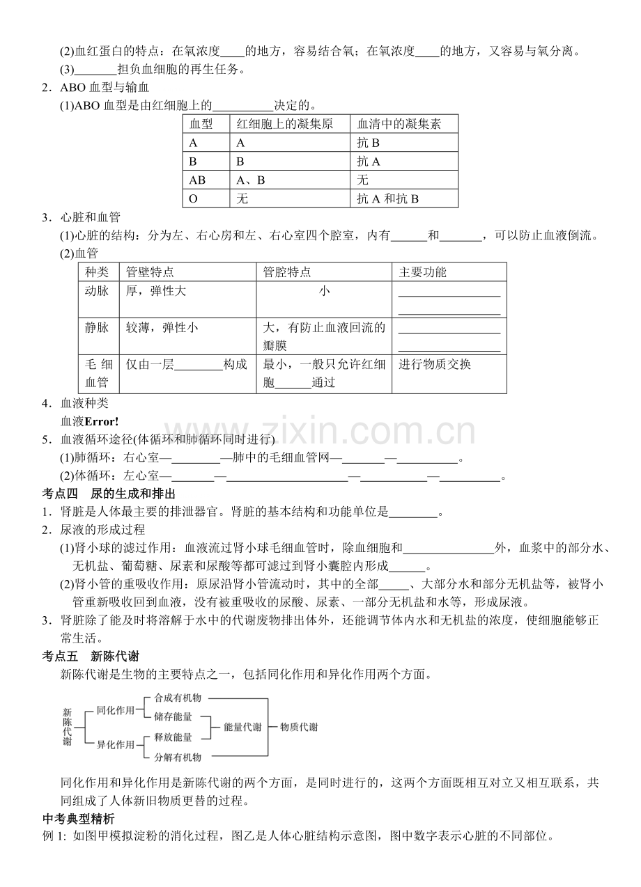 中考初中科学复习学案(十七)专题5人体的新陈代谢.doc_第2页