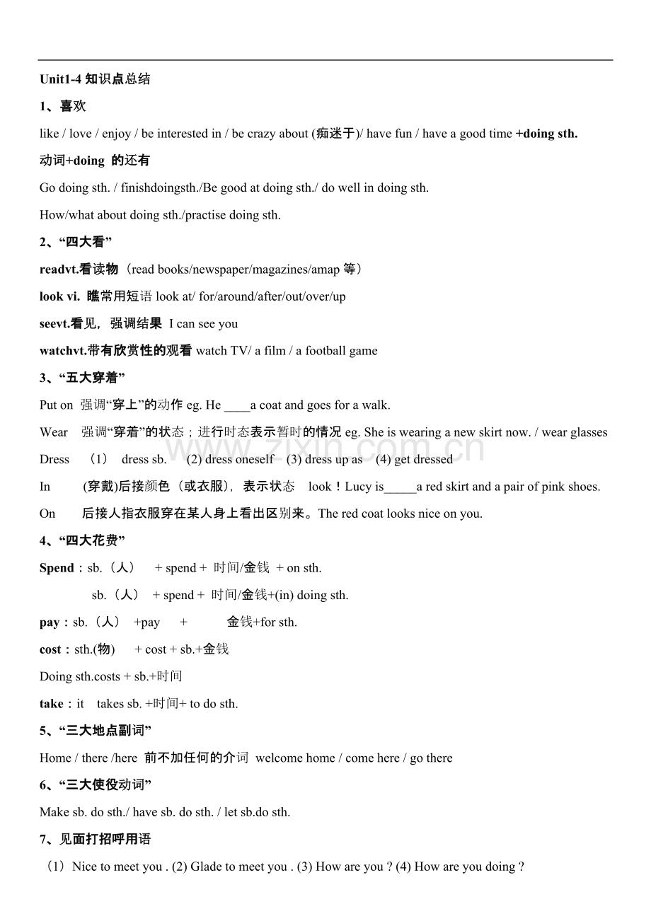 牛津译林版英语七年级上册期末考试知识点梳理unit1-4.doc_第1页