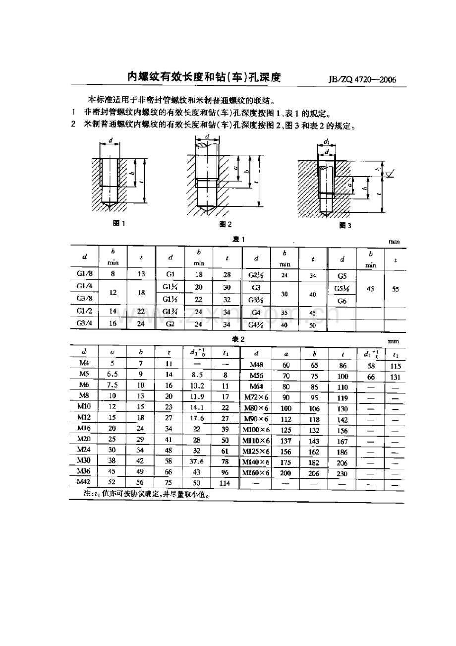 JB ZQ47202006内螺纹有效长度和钻(车)孔深度.doc_第1页