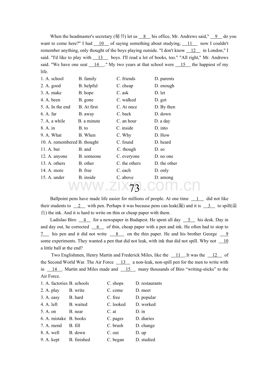 初中英语阅读完形填空100篇(八)附答案详解.doc_第2页