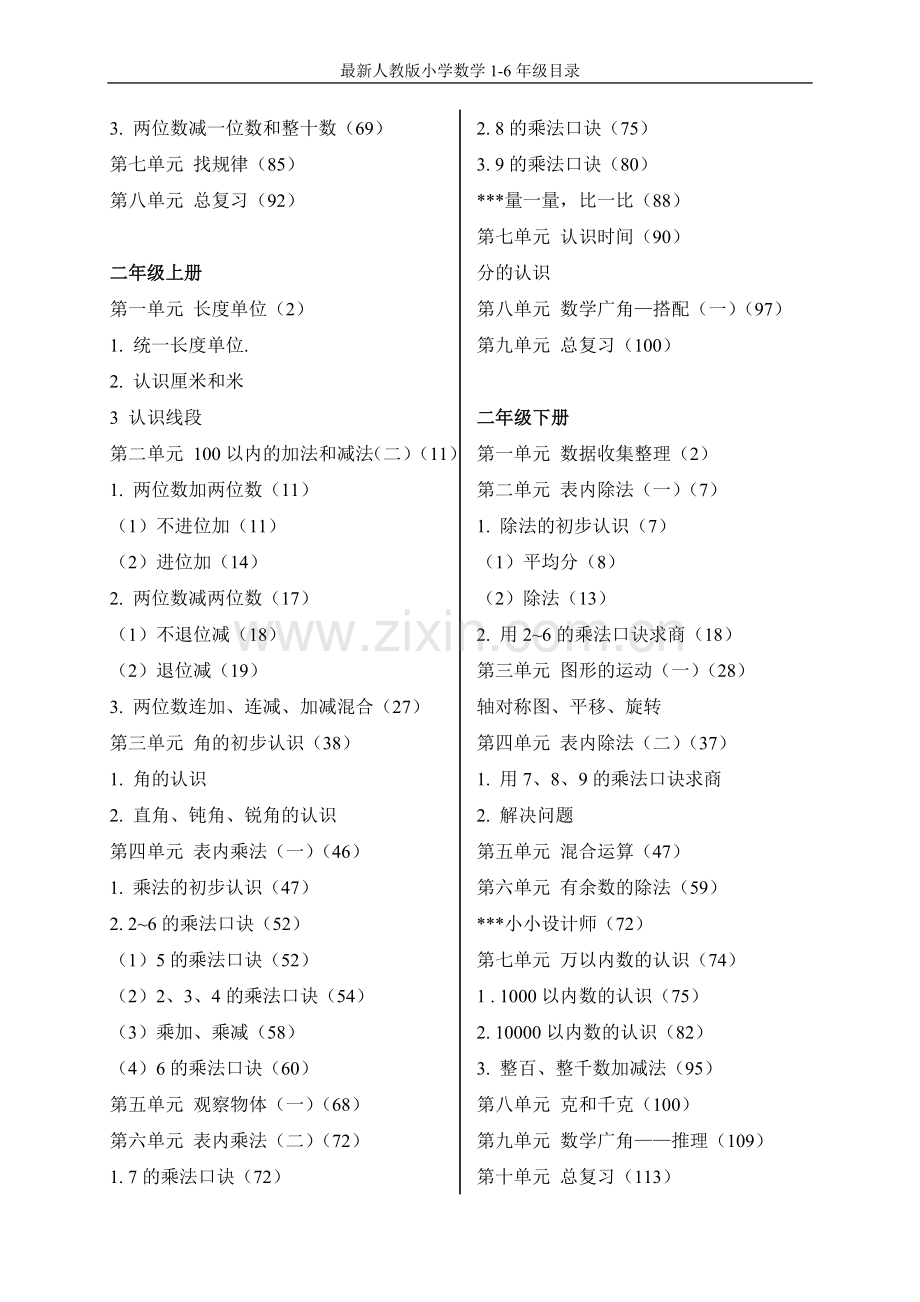 版小学数学1-6年级目录.doc_第2页