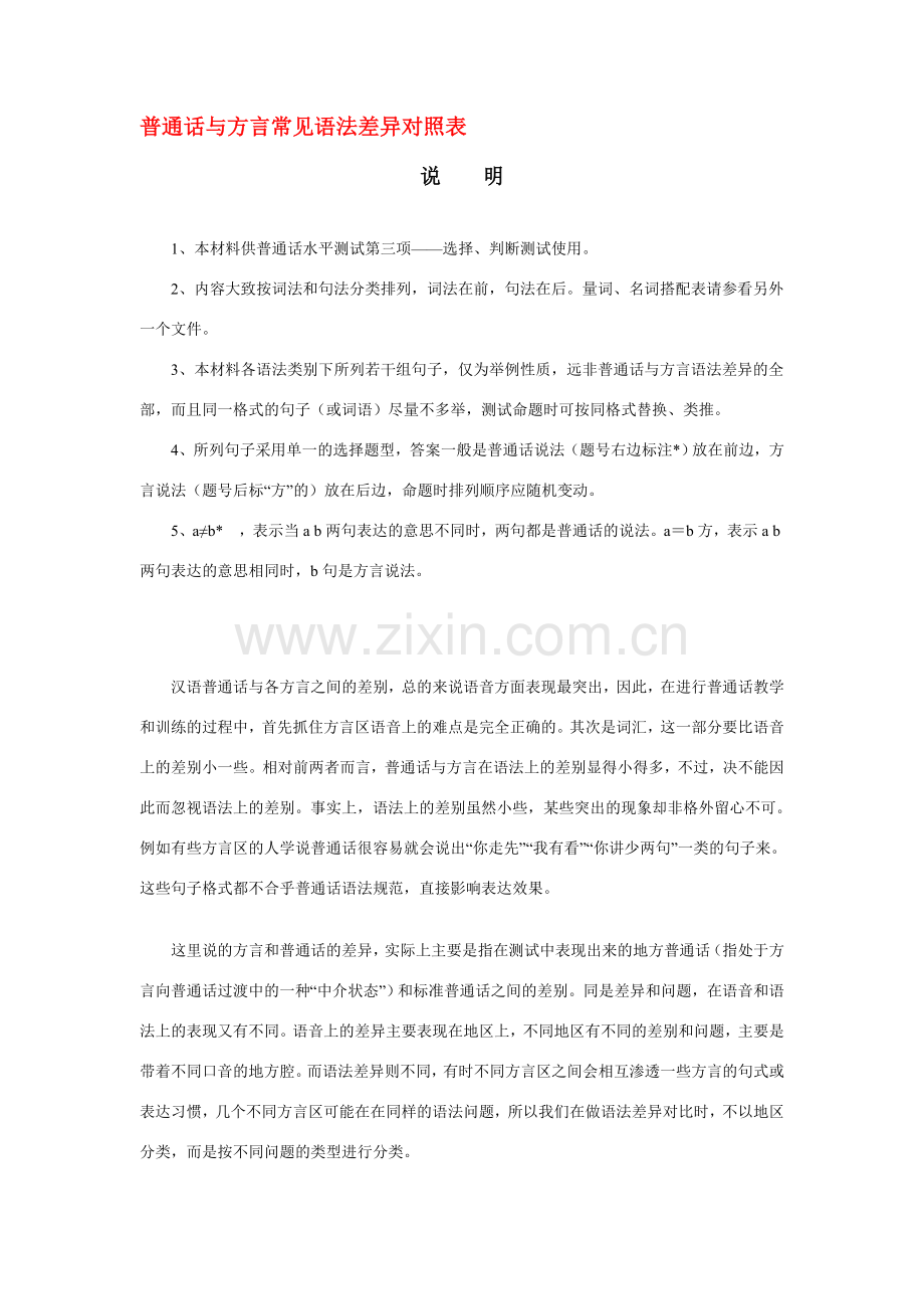 普通话与方言常见语法差异对照表.doc_第1页
