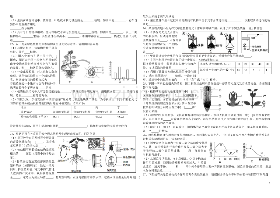 第三单元《生物圈中的绿色植物》期末复习试题.doc_第2页