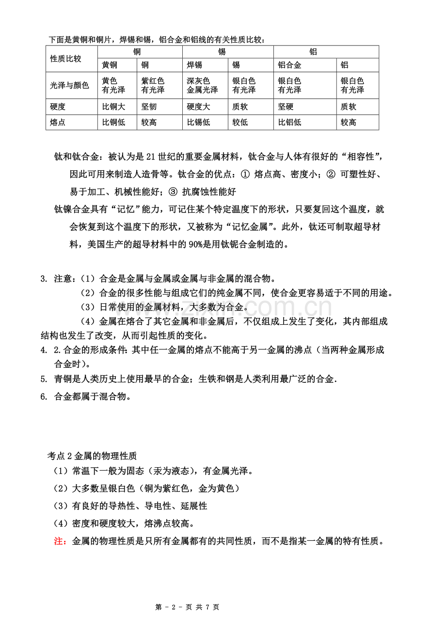 初中化学专题金属和金属材料知识点.doc_第2页