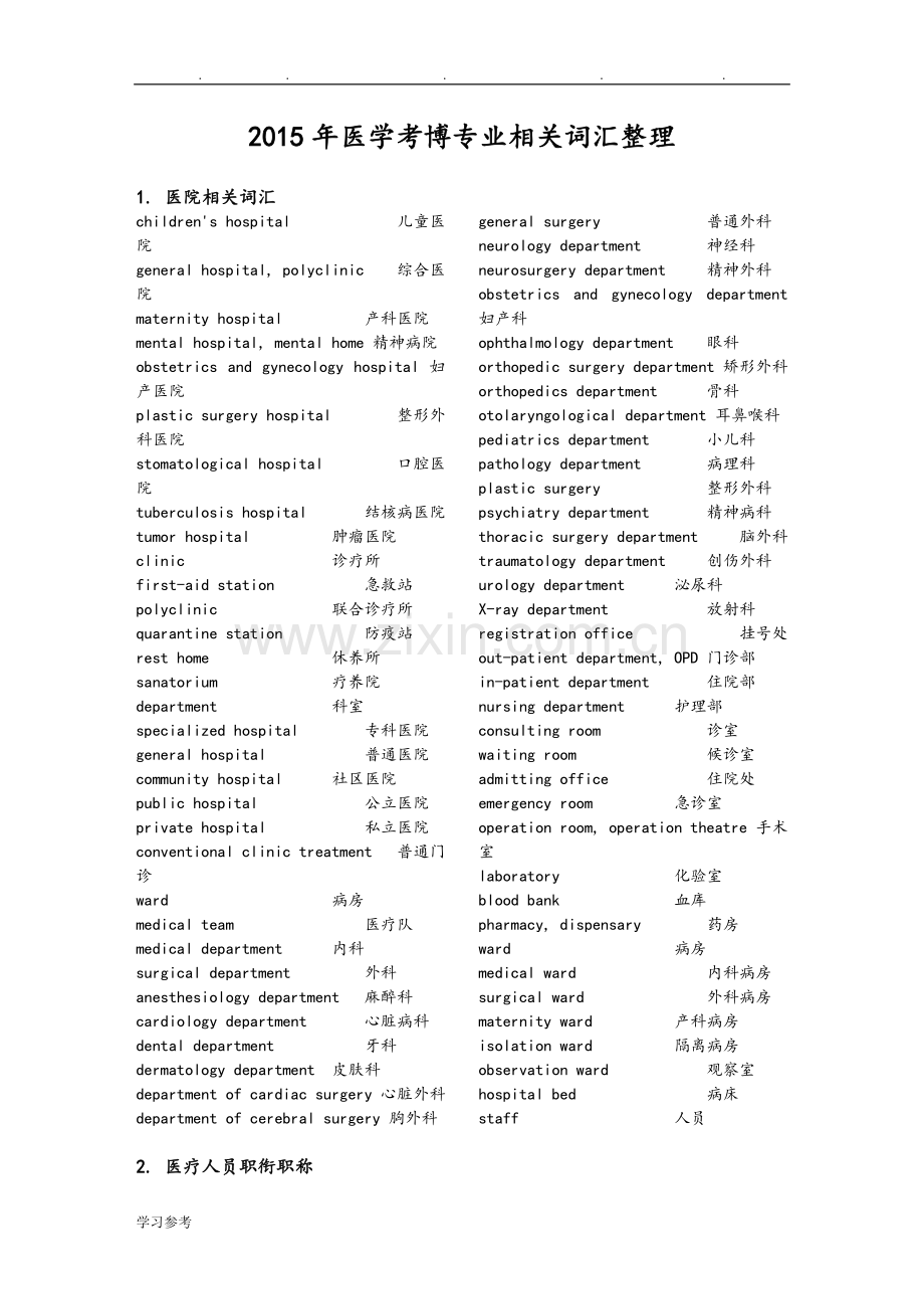 医学考博英语高频词汇分类整理(必须掌握).doc_第1页