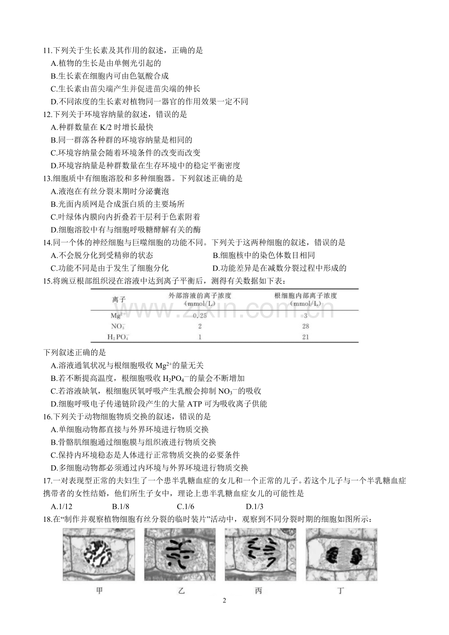 2019年4月浙江选考生物试卷及答案.doc_第2页