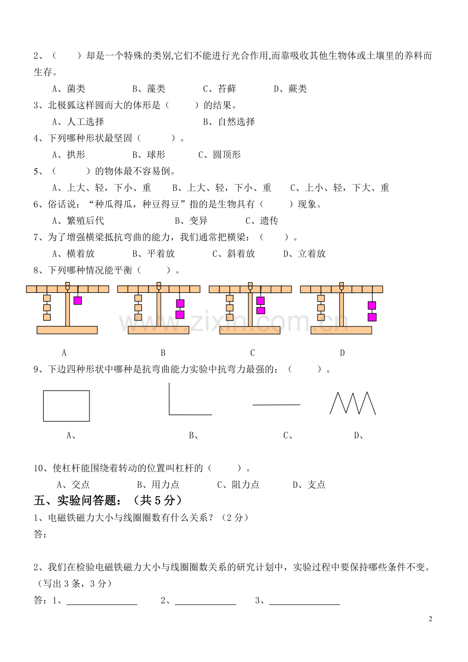 教科版六年级科学上册期末试卷(附答案).doc_第2页
