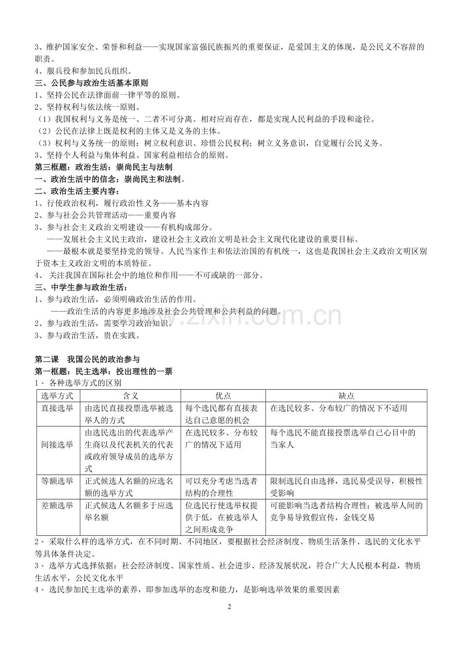 高中人教版必修二政治生活知识点总结.doc_第2页