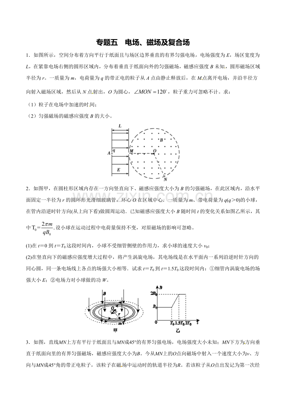 电场、磁场及复合场大题高考复习.doc_第1页