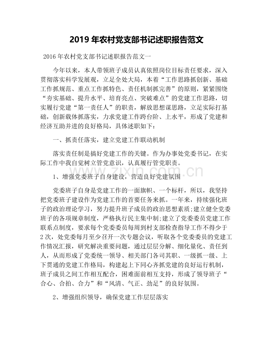 2019年农村党支部书记述职报告范文.doc_第1页