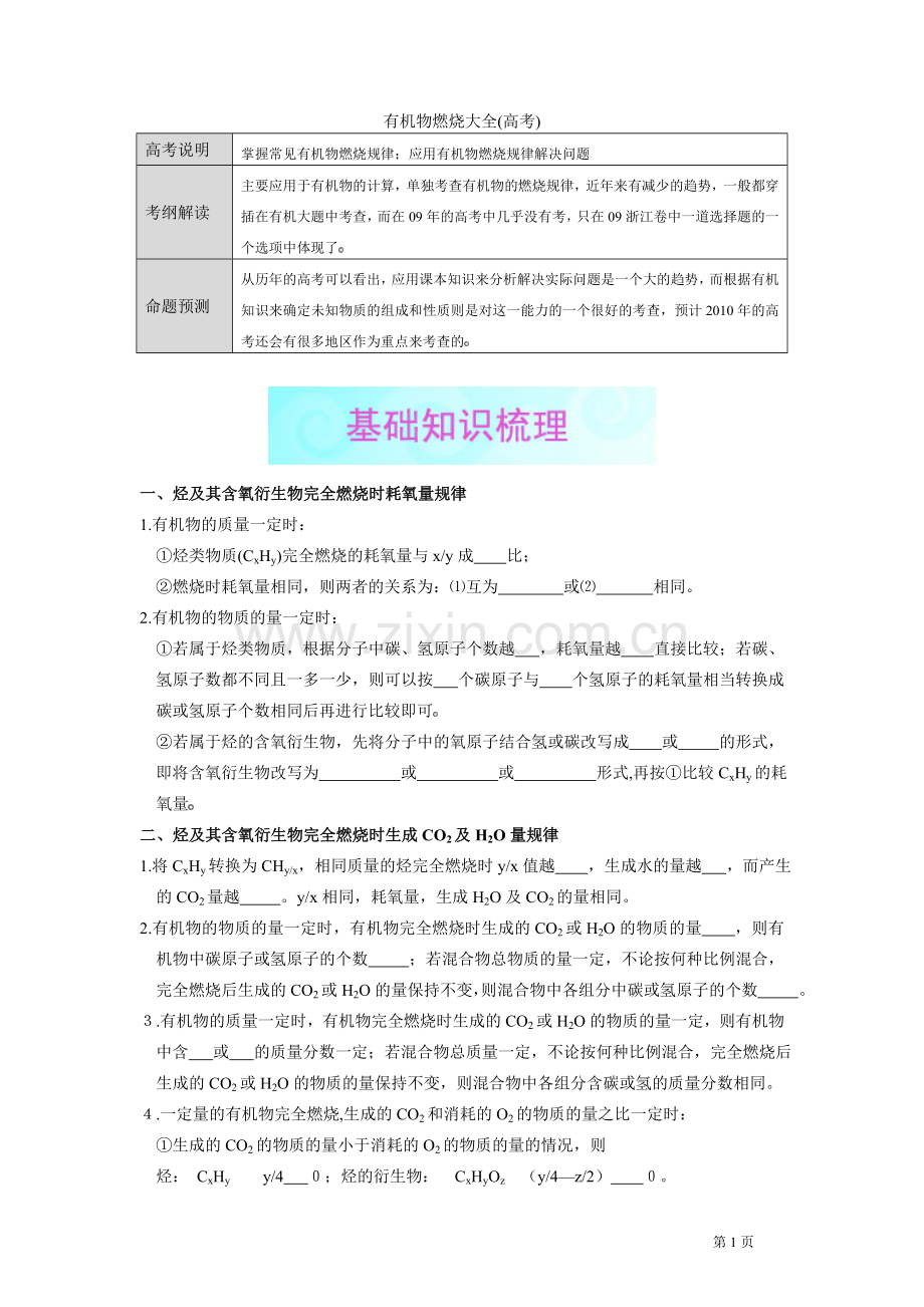 有机物燃烧大全(高考).doc_第1页