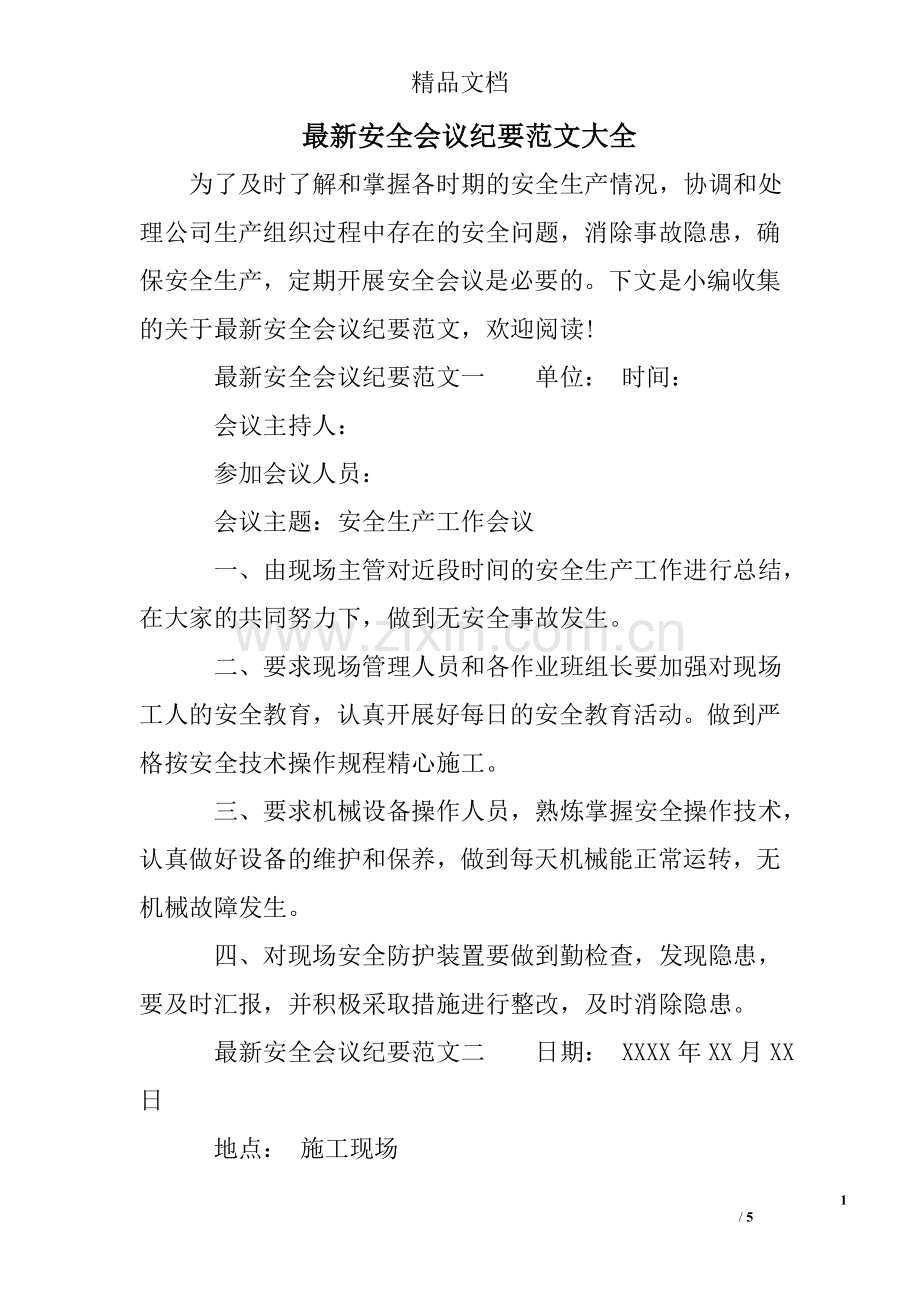 安全会议纪要范文大全.doc_第1页