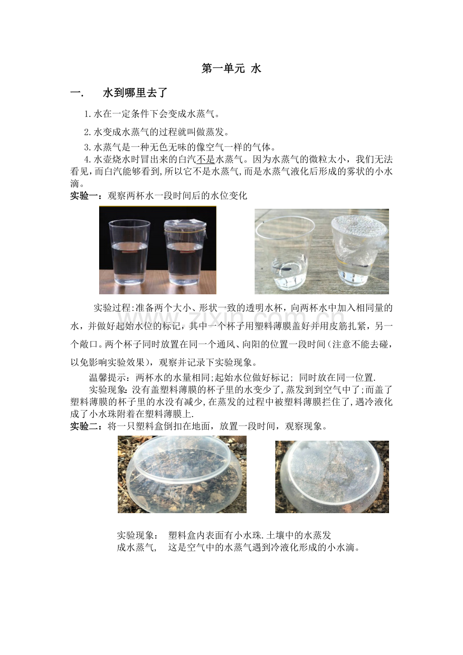 2019教科版三年级上册科学知识点和实验详细总结第一单元水自己整理-直接打印(期中考试前的)(w.doc_第1页
