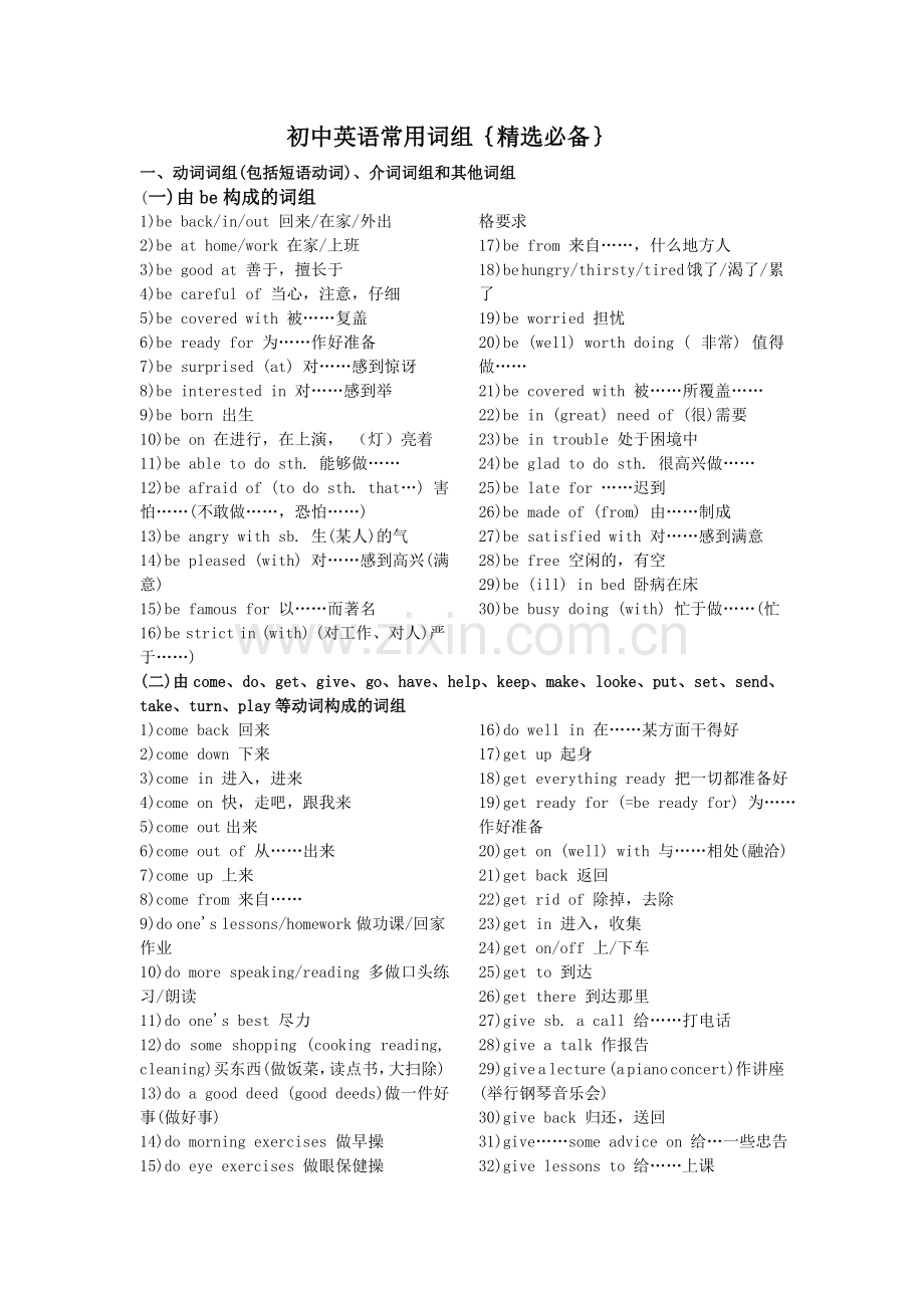 初中英语重点短语语法句型复习大全.doc_第1页