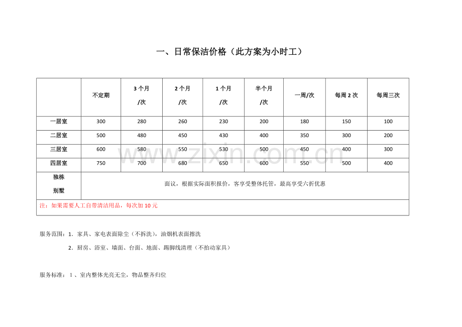 日常保洁价格方案.doc_第1页