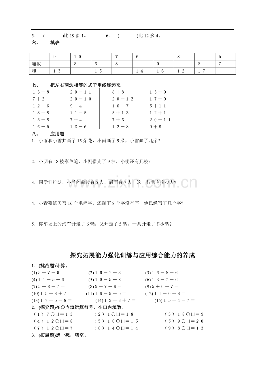 人教版小学数学一年级下册第二单元《20以内的退位减法》单元测试卷.doc_第2页