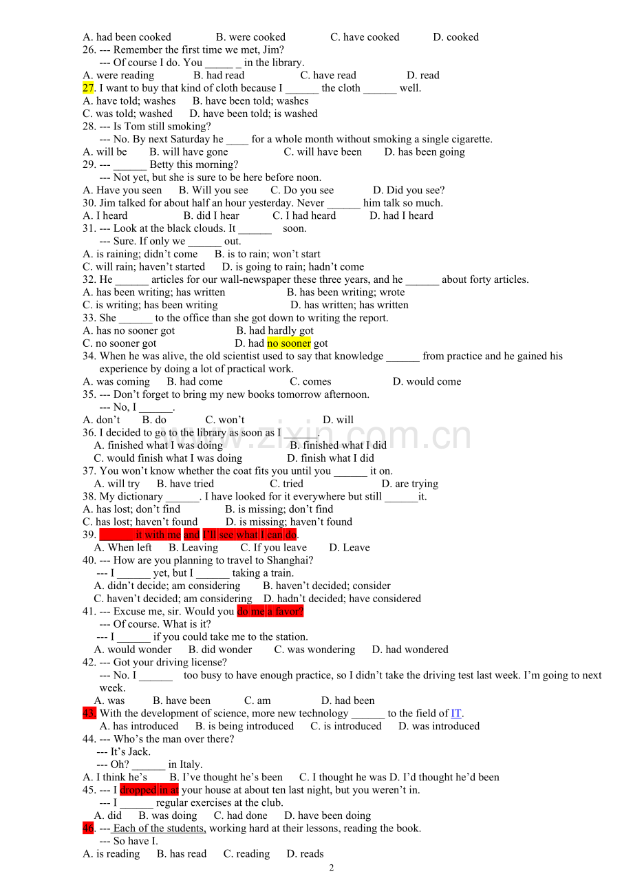 高考时态复习题.doc_第2页