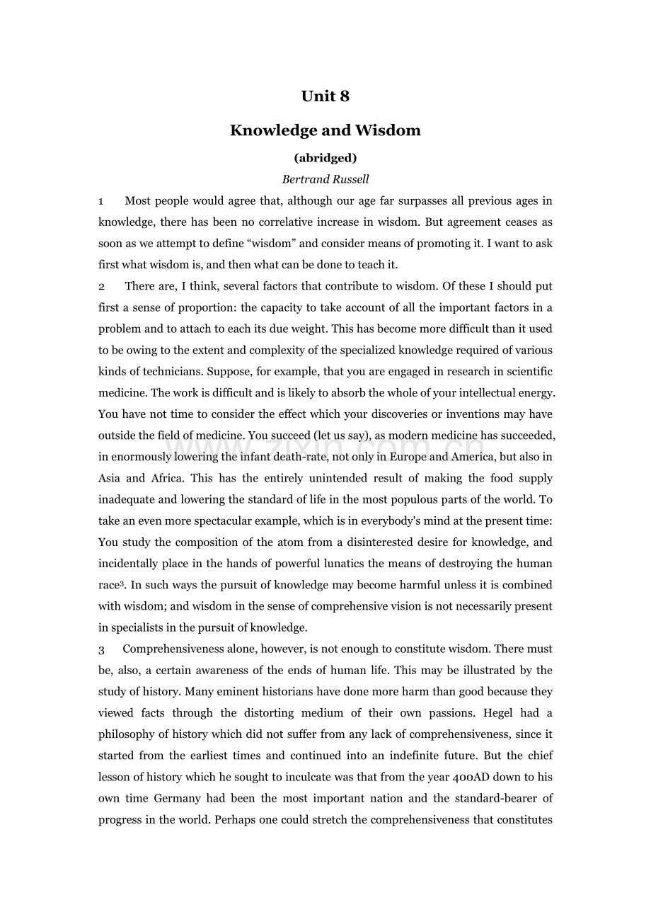 Unit-8-Knowledge-and-Wisdom课文翻译综合教程三.doc_第1页