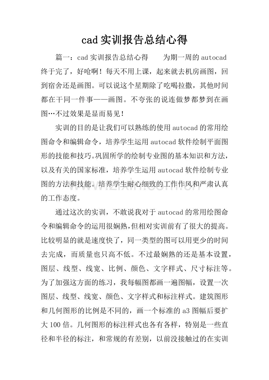 cad实训报告总结心得.doc_第1页