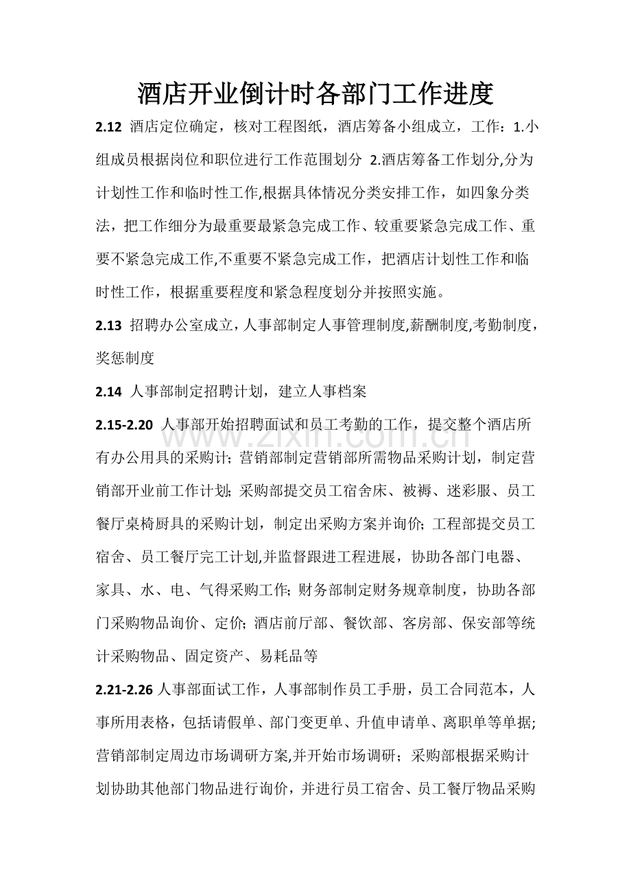 酒店开业倒计时各部门工作进度.doc_第1页