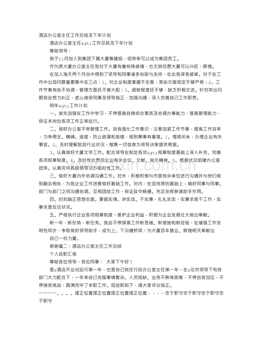 酒店办公室主任年度工作总结.doc_第1页