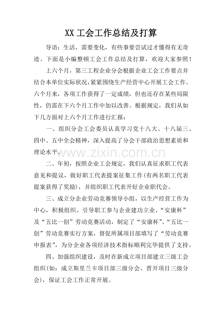 工会工作总结及打算.docx_第1页