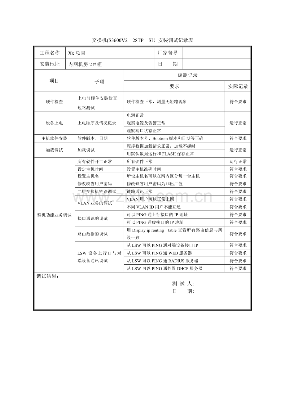 交换机安装调试记录表.doc_第1页