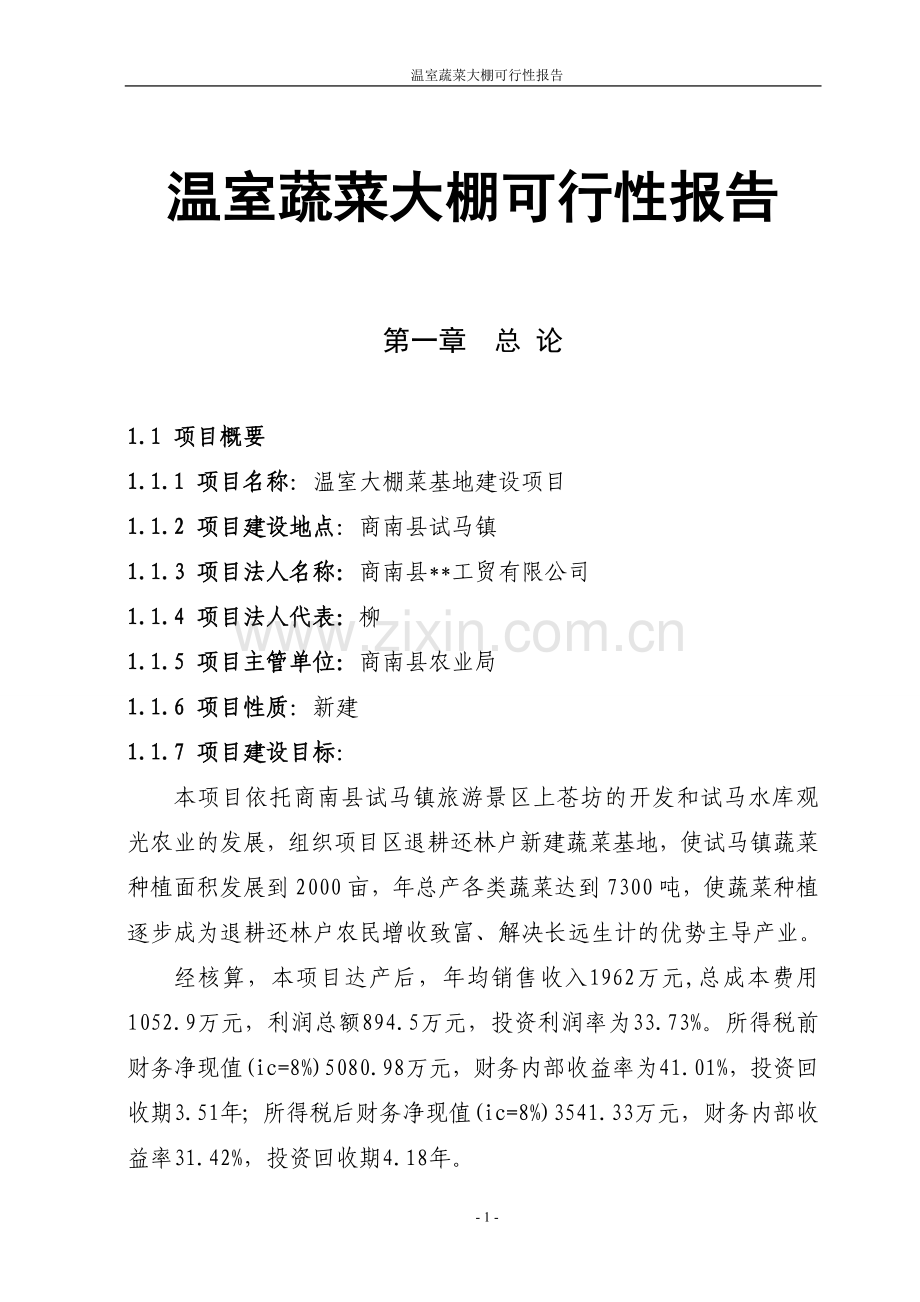 温室蔬菜大棚可行性报告.doc_第1页