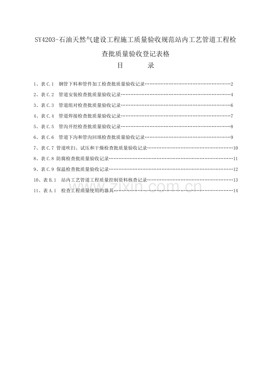 SY4203-石油天然气建设工程施工质量验收规范站内工艺管道工程检验批质量验收记录表格.doc_第1页