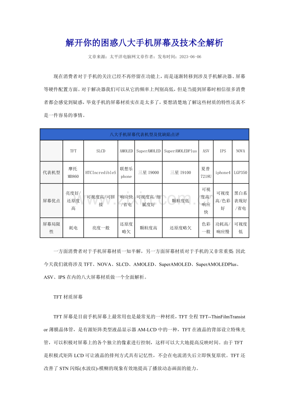八大手机屏幕及技术全解析.doc_第1页