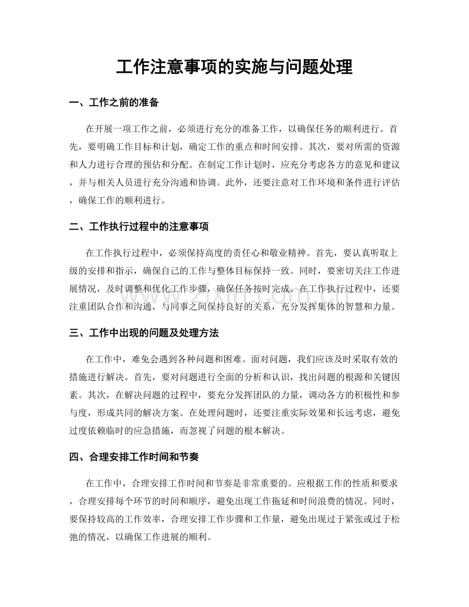 工作注意事项的实施与问题处理.docx_第1页