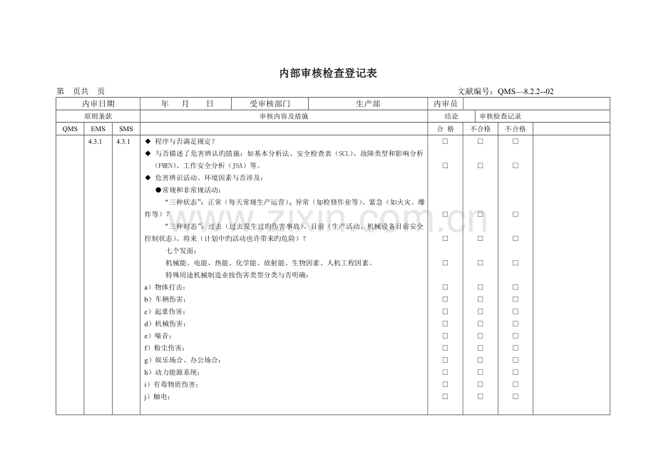 审核检查记录表(生产部).doc_第1页
