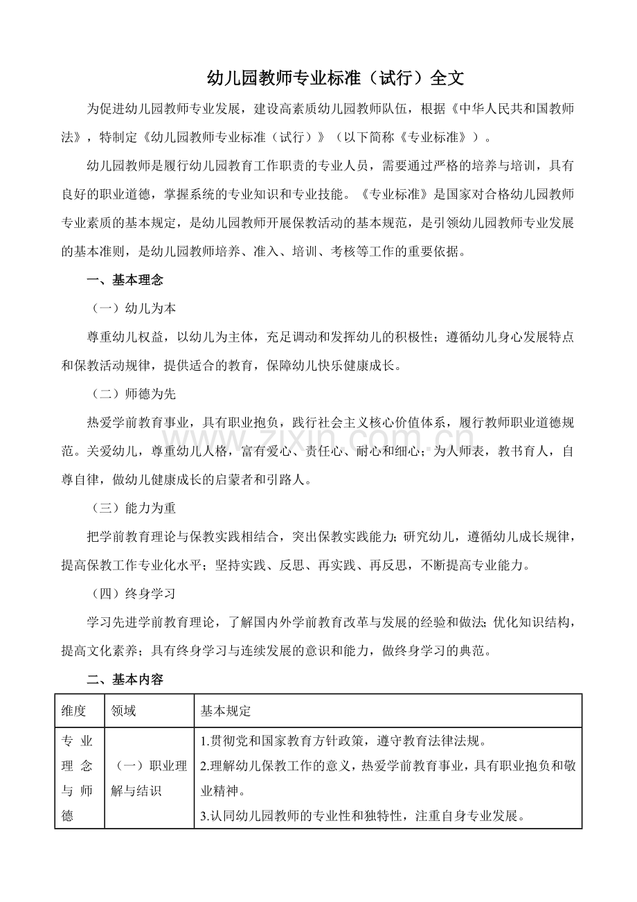 幼儿园教师专业标准全文.docx_第1页