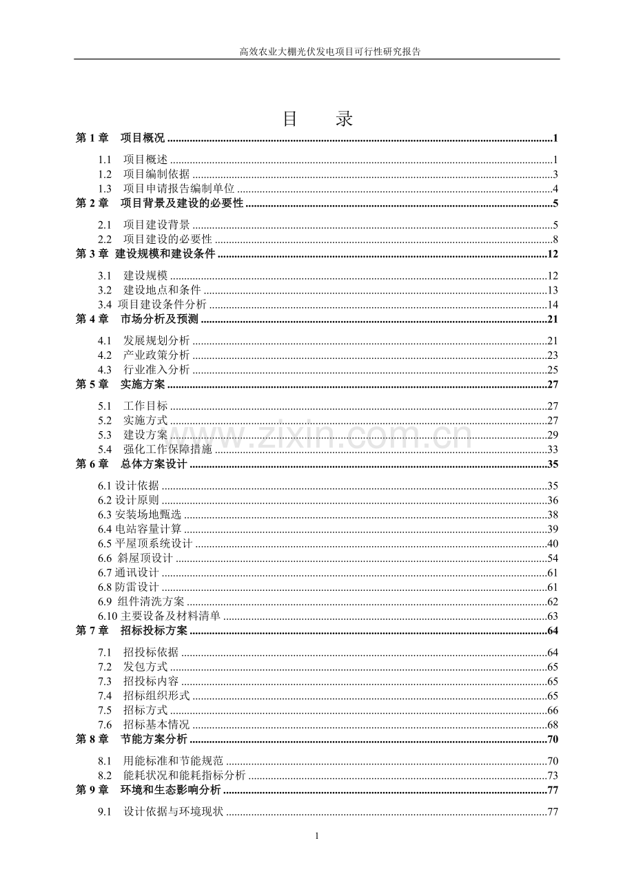 高效农业大棚光伏发电项目可行性研究报告.doc_第1页