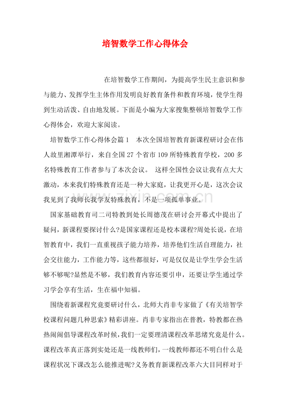 培智数学工作心得体会.doc_第1页
