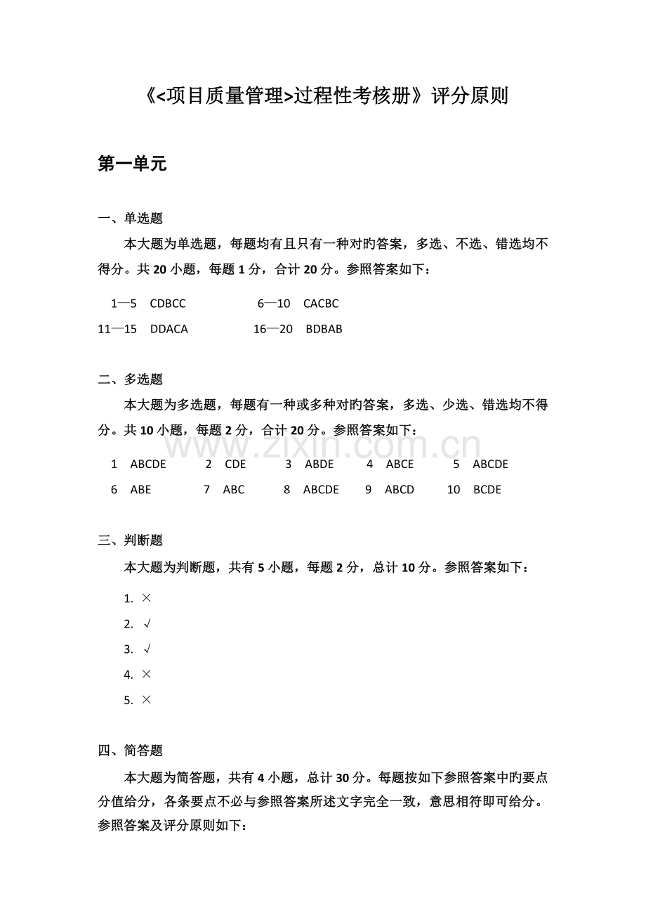 项目质量管理【评分标准】.docx_第1页