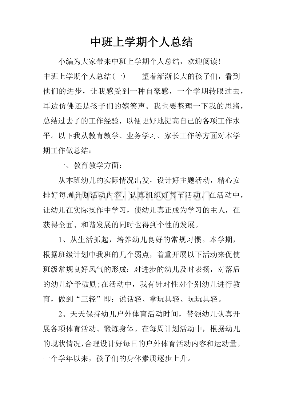 中班上学期个人总结.docx_第1页