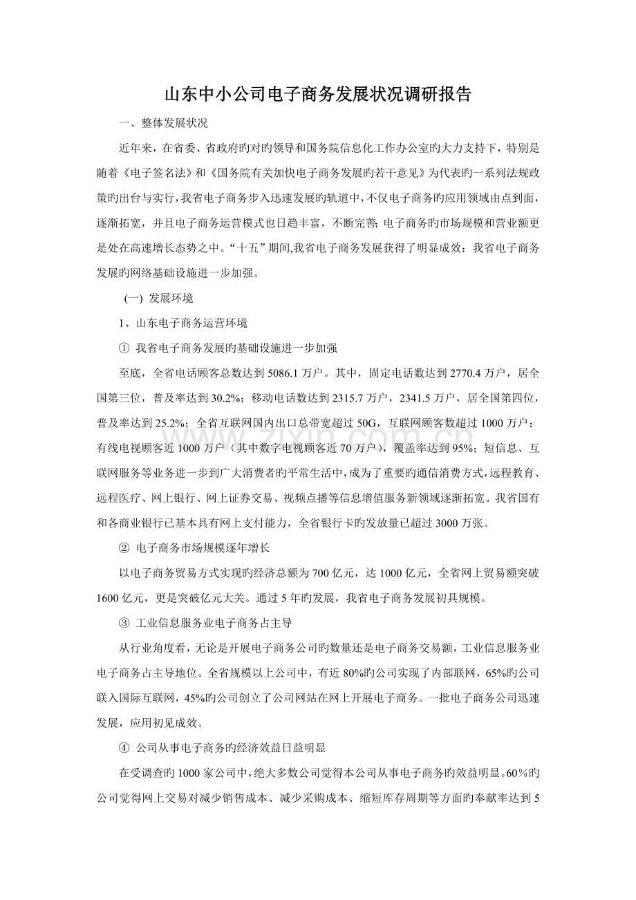 山东中小企业电子商务发展状况调研报告.doc_第1页
