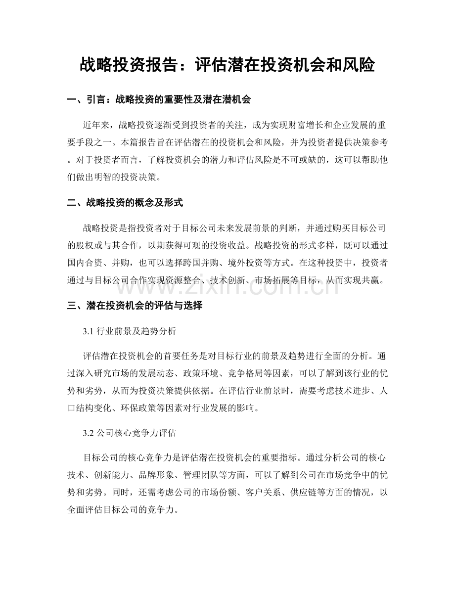 战略投资报告：评估潜在投资机会和风险.docx_第1页