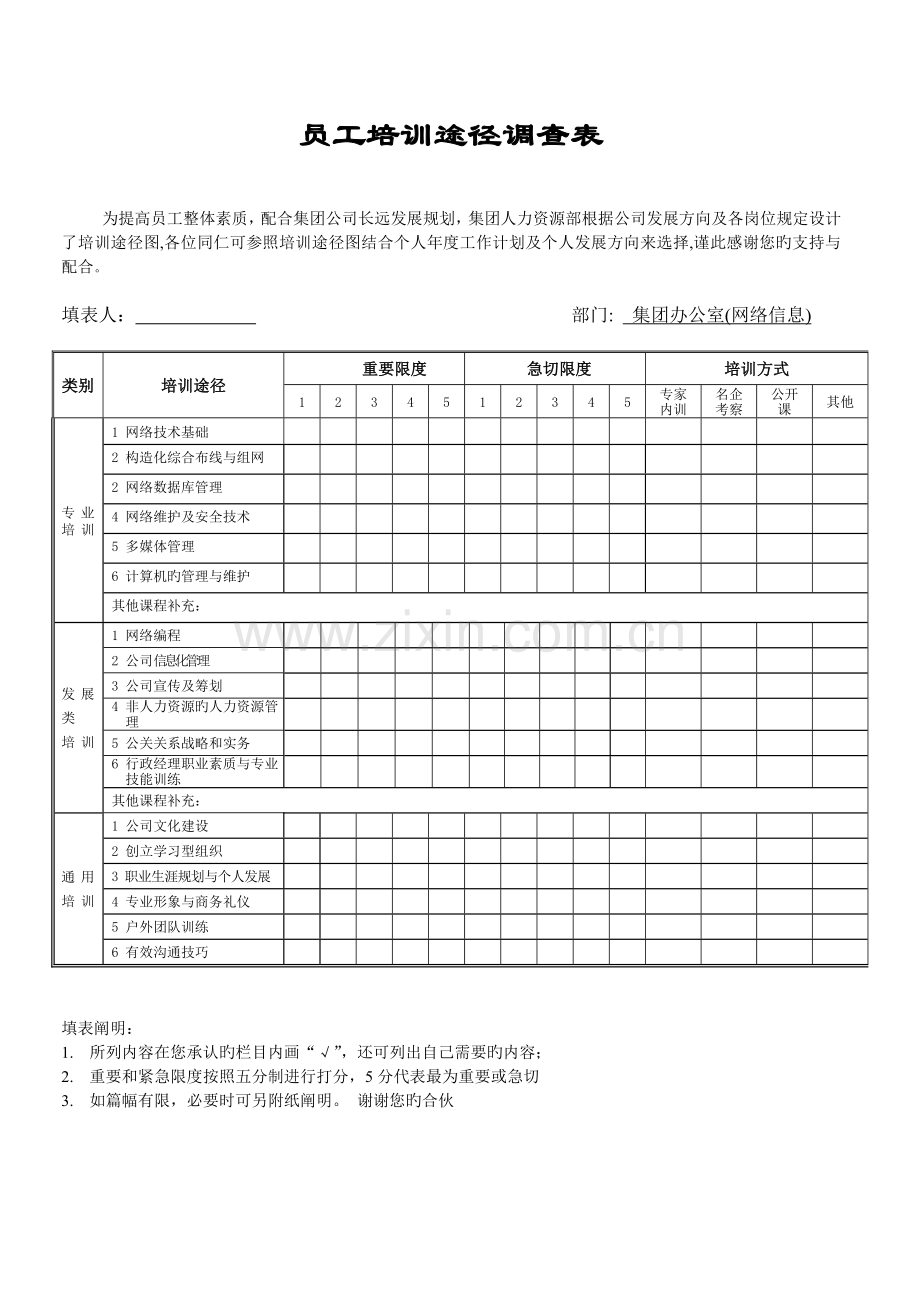 X集团公司培训路径图(员工培训路径调查表).doc_第1页