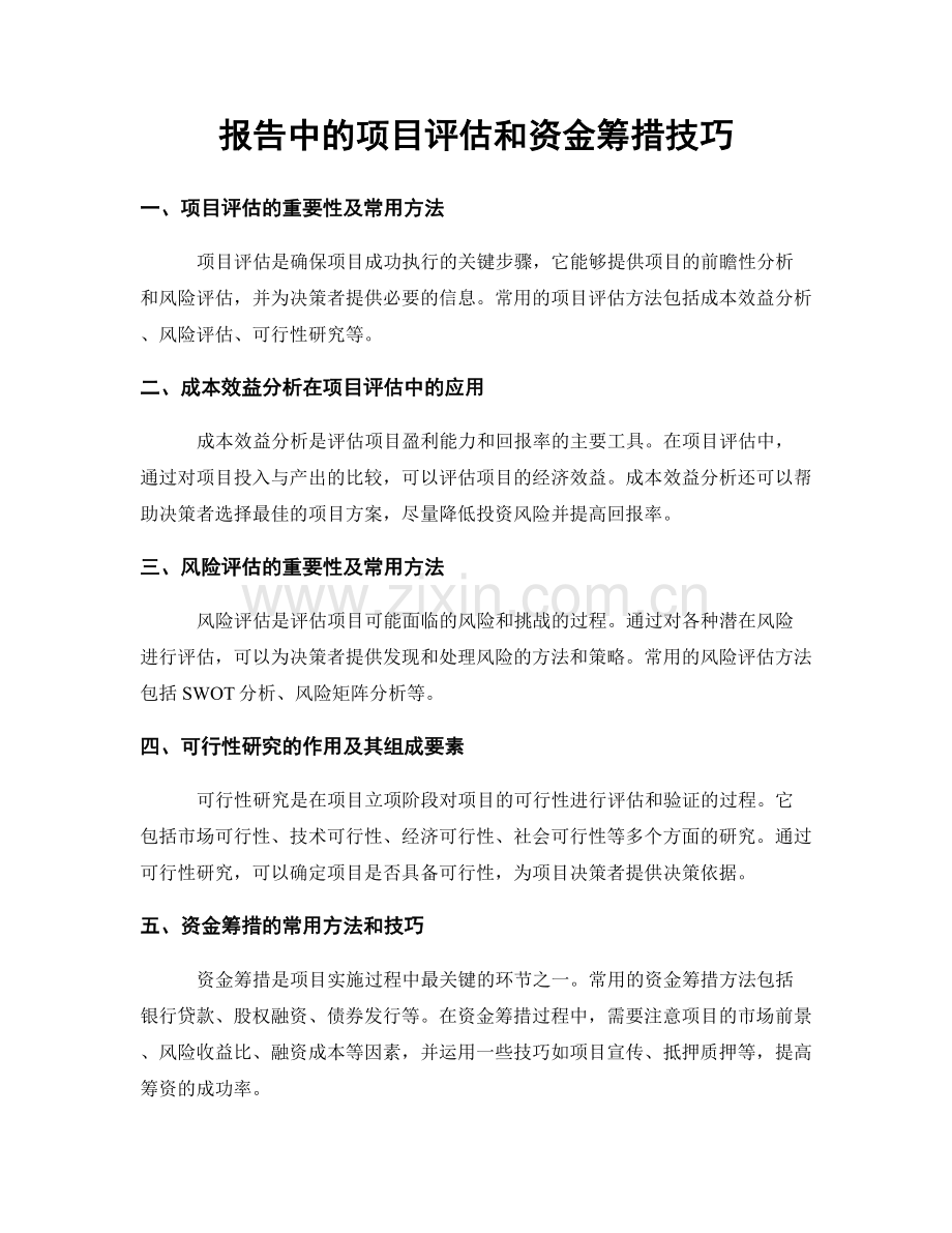 报告中的项目评估和资金筹措技巧.docx_第1页