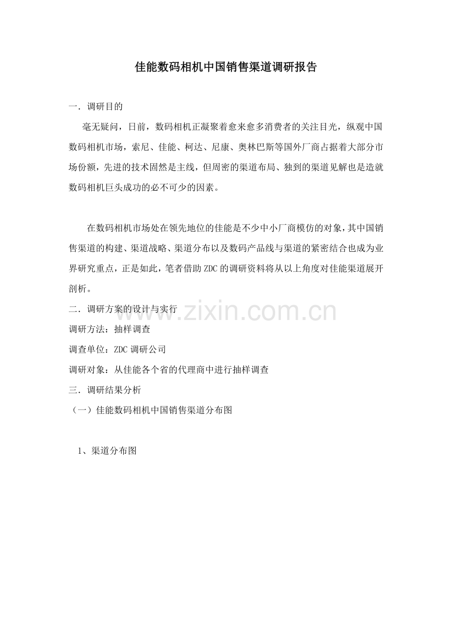 佳能数码相机中国销售渠道调研报告.doc_第1页
