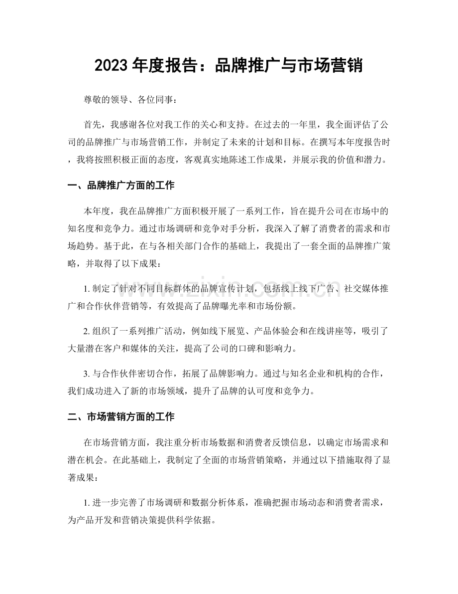 2023年度报告：品牌推广与市场营销.docx_第1页