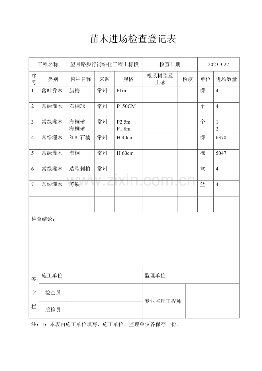 苗木进场检验记录表.doc_第1页